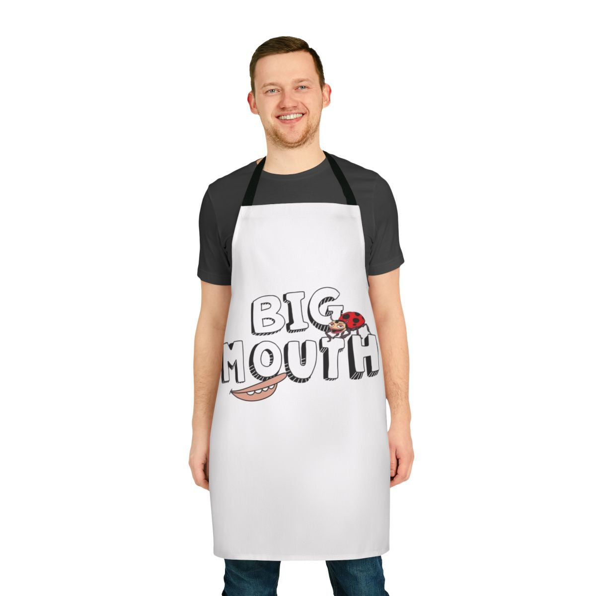Big Mouth inspired cartoon apron with vibrant colors and playful design