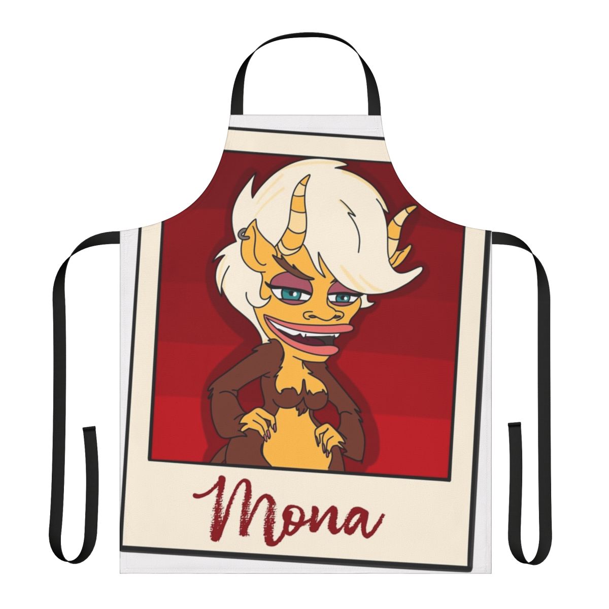 Big Mouth-Inspired Hormone Monster Mona Apron, featuring the Hormone Monster Mona character from the Netflix animated series Big Mouth.