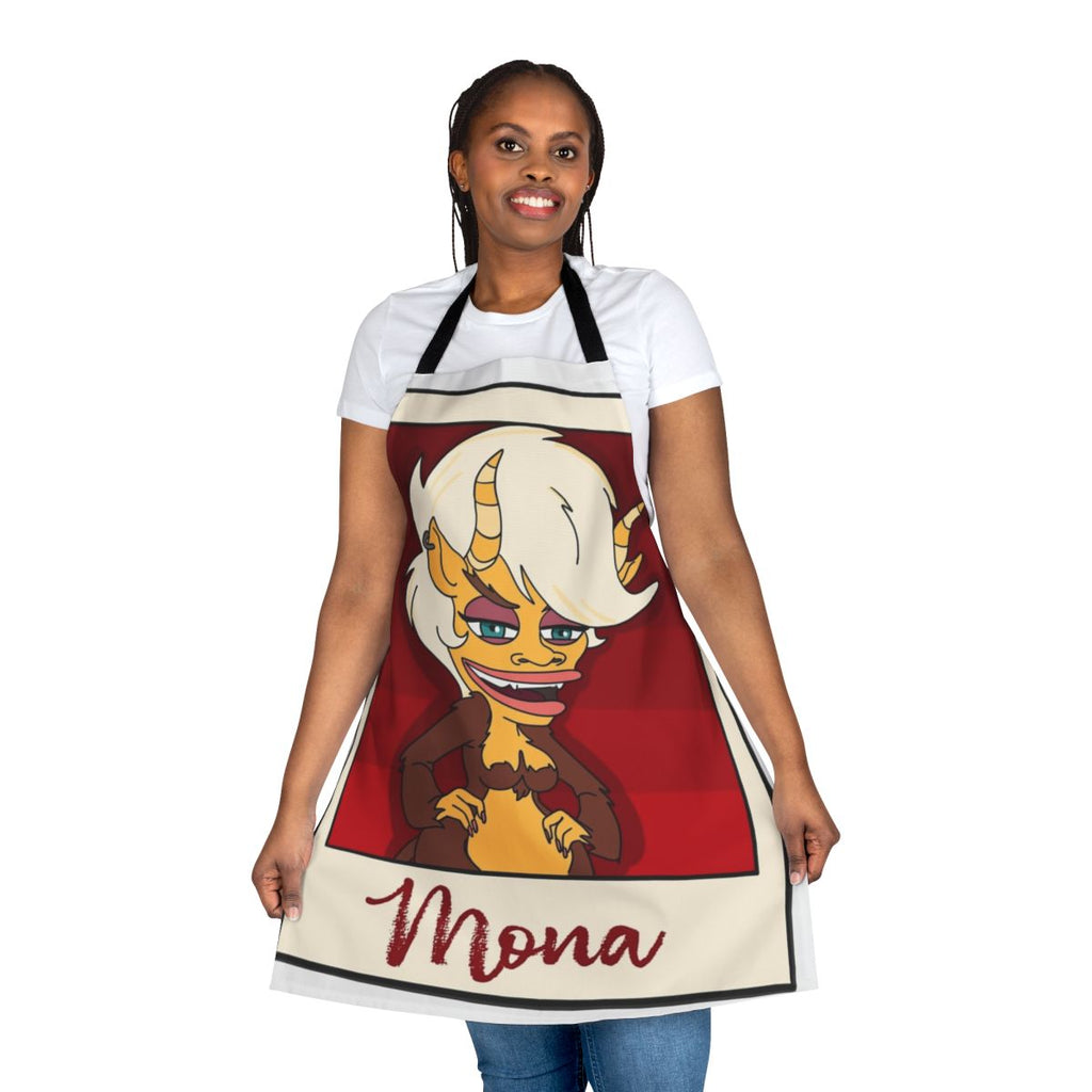 Big Mouth-Inspired Hormone Monster Mona Apron, featuring the Hormone Monster Mona character from the Netflix animated series Big Mouth.