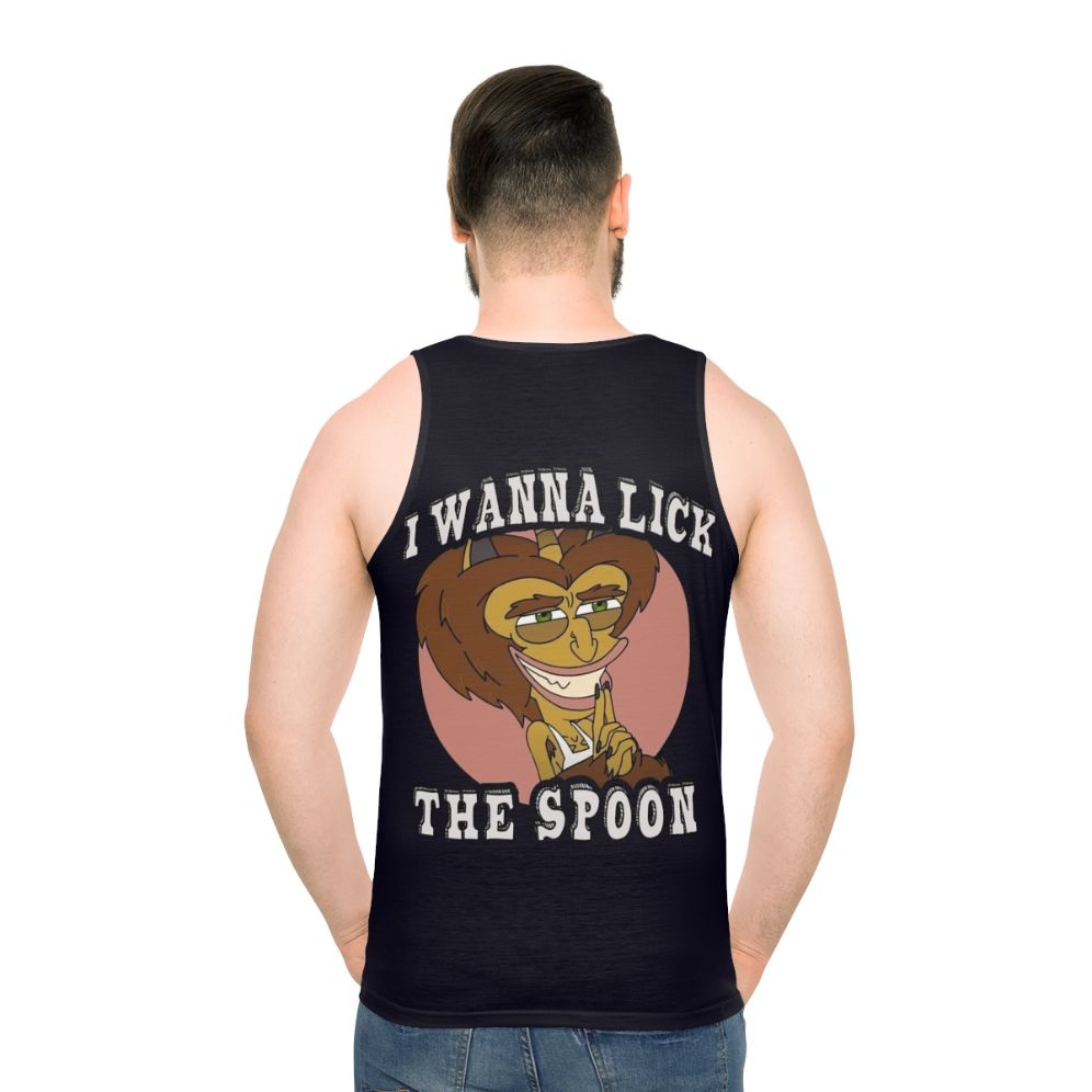 Big Mouth Unisex Tank Top with "I Wanna Lick The Spoon" Graphic