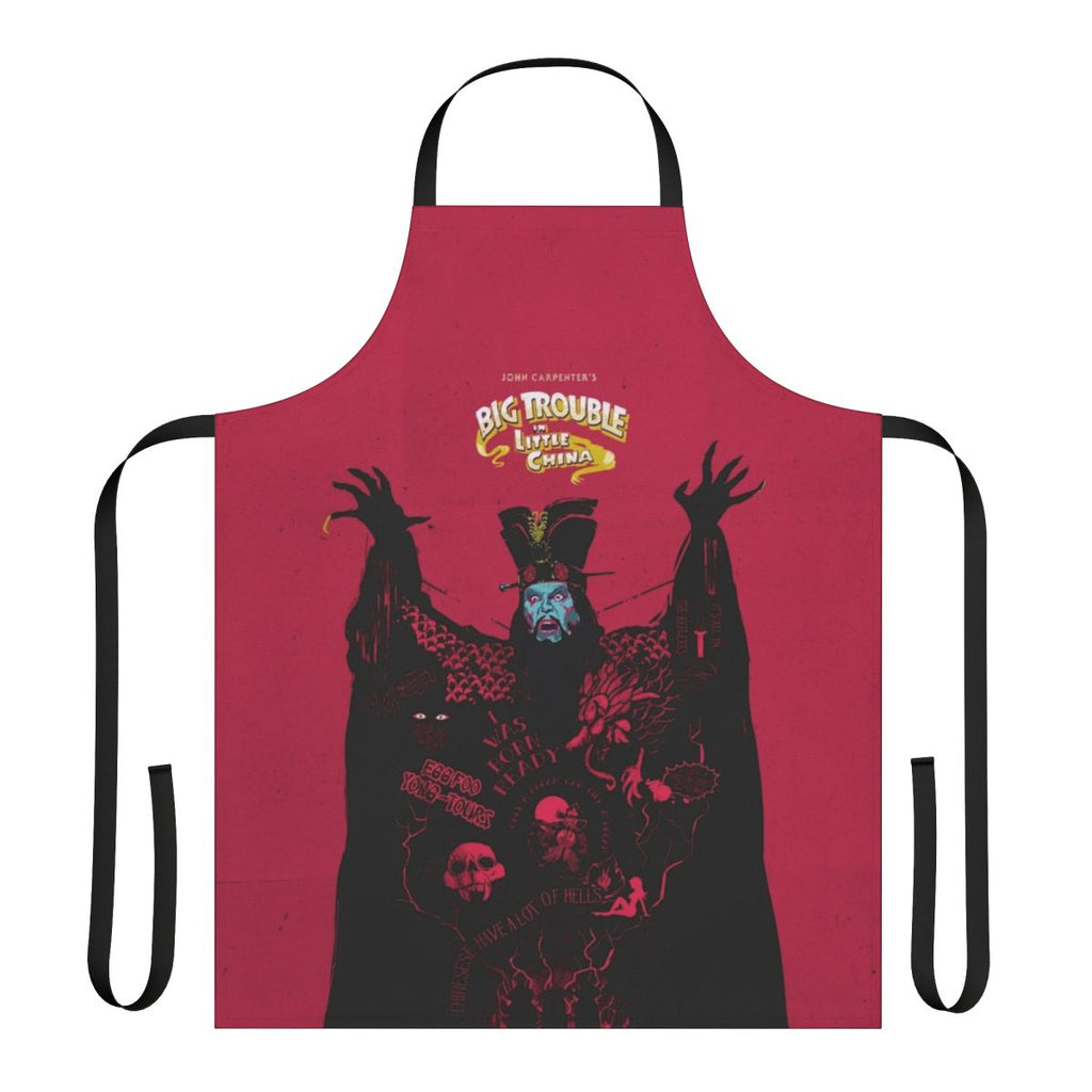 Big Trouble In Little China inspired cooking apron with Lo Pan, Jack Burton, and cult movie graphics