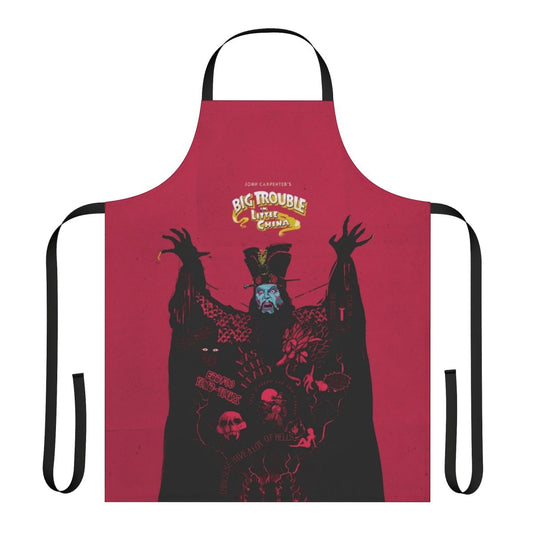 Big Trouble In Little China inspired cooking apron with Lo Pan, Jack Burton, and cult movie graphics