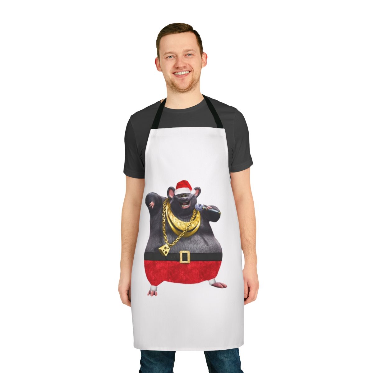 Biggie Cheese inspired Christmas apron with barnyard and meme-inspired design