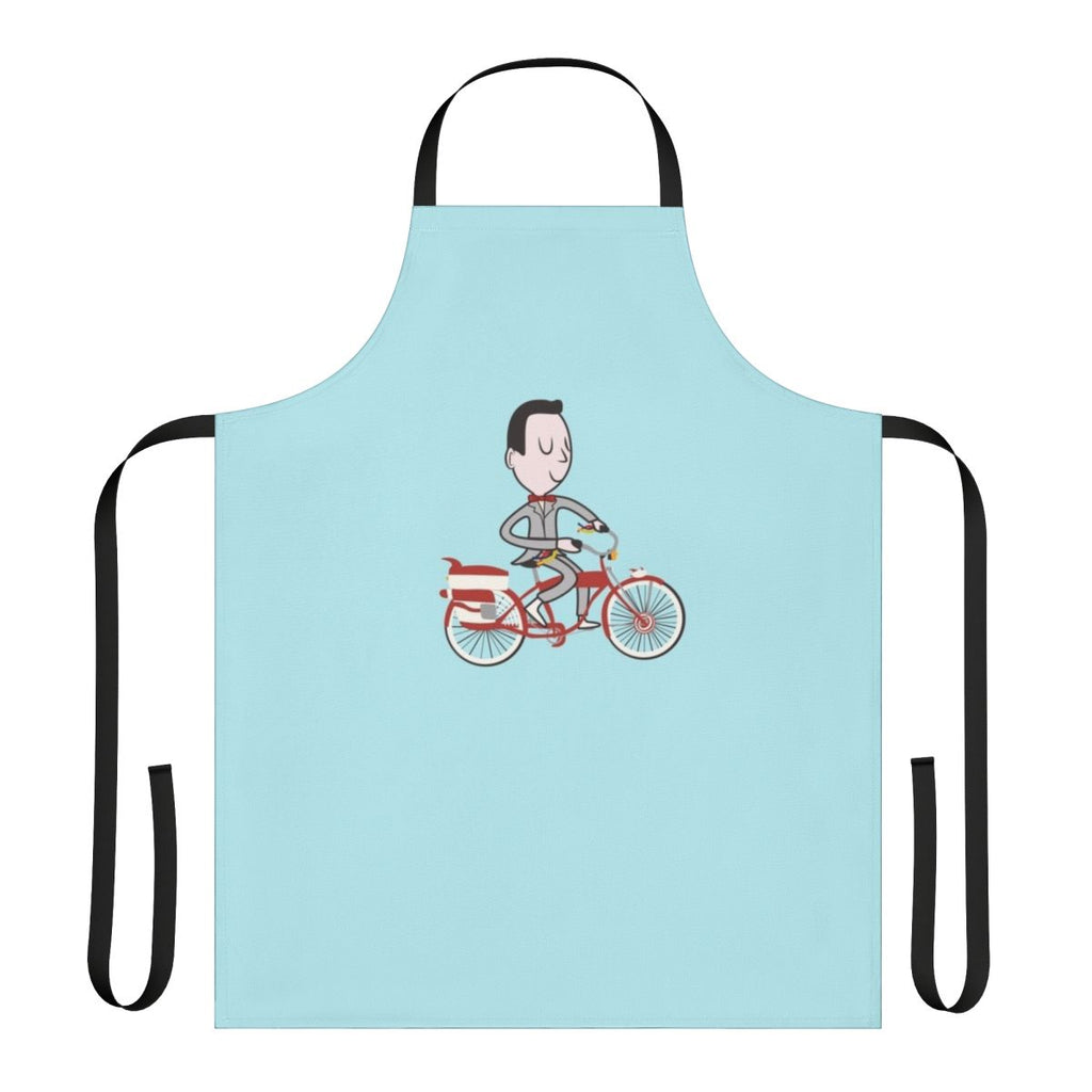 Pee-wee Herman-themed bike apron with cartoon characters and 80s movie references