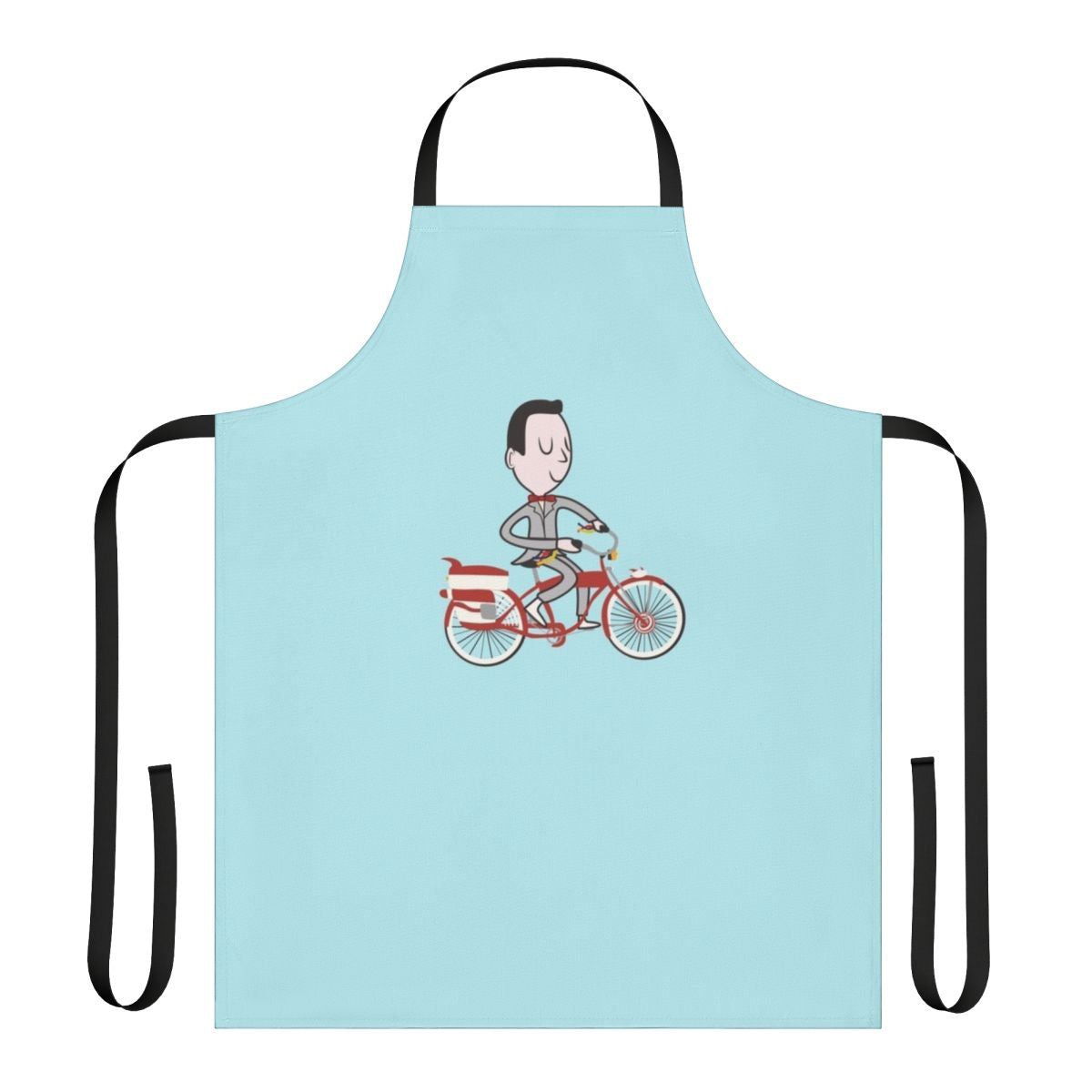 Pee-wee Herman-themed bike apron with cartoon characters and 80s movie references