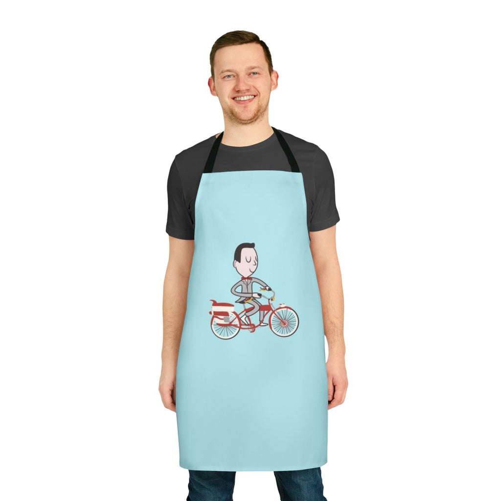 Pee-wee Herman-themed bike apron with cartoon characters and 80s movie references