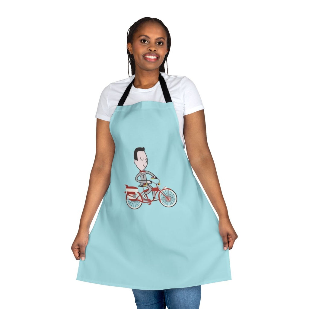 Pee-wee Herman-themed bike apron with cartoon characters and 80s movie references