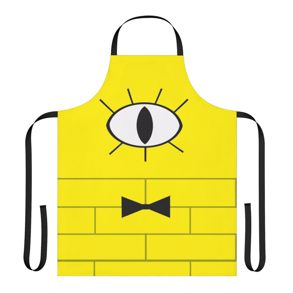 Bill Cipher inspired graphic apron featuring a bold and colorful design from the popular cartoon Gravity Falls