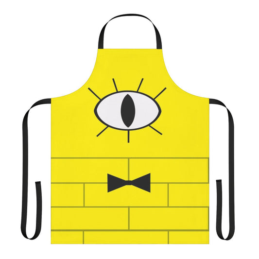 Bill Cipher inspired graphic apron featuring a bold and colorful design from the popular cartoon Gravity Falls
