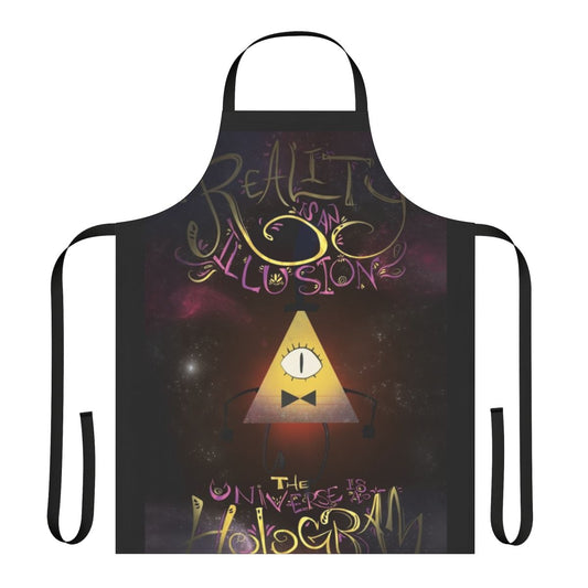 Bill Cipher inspired apron featuring the quote "Reality is an Illusion" from Gravity Falls