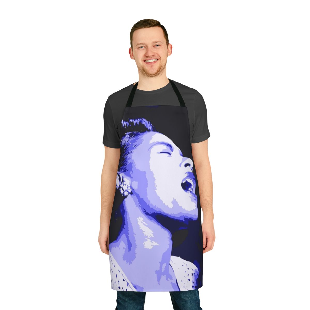 Billie Holiday inspired blue apron with jazz music and blues design