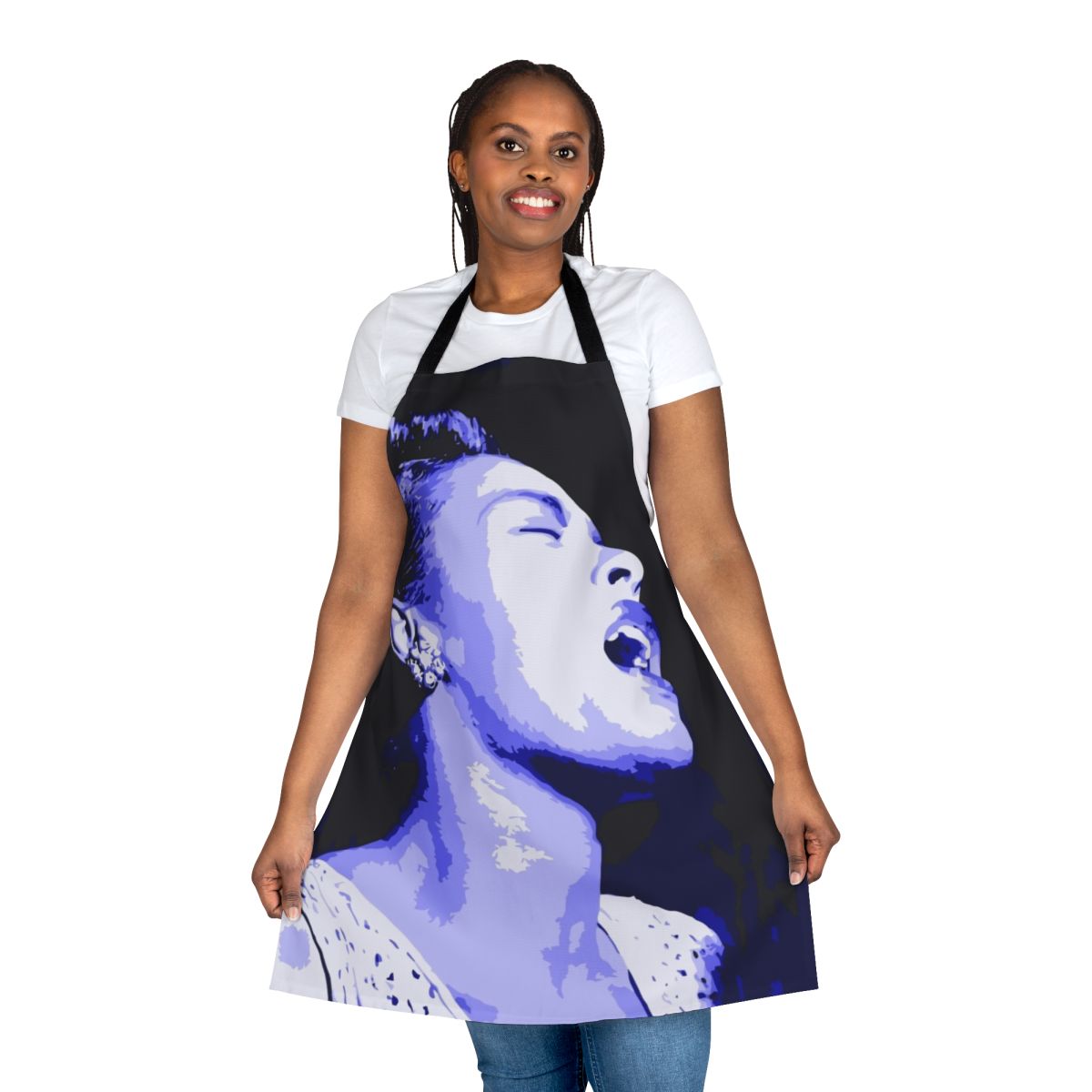Billie Holiday inspired blue apron with jazz music and blues design