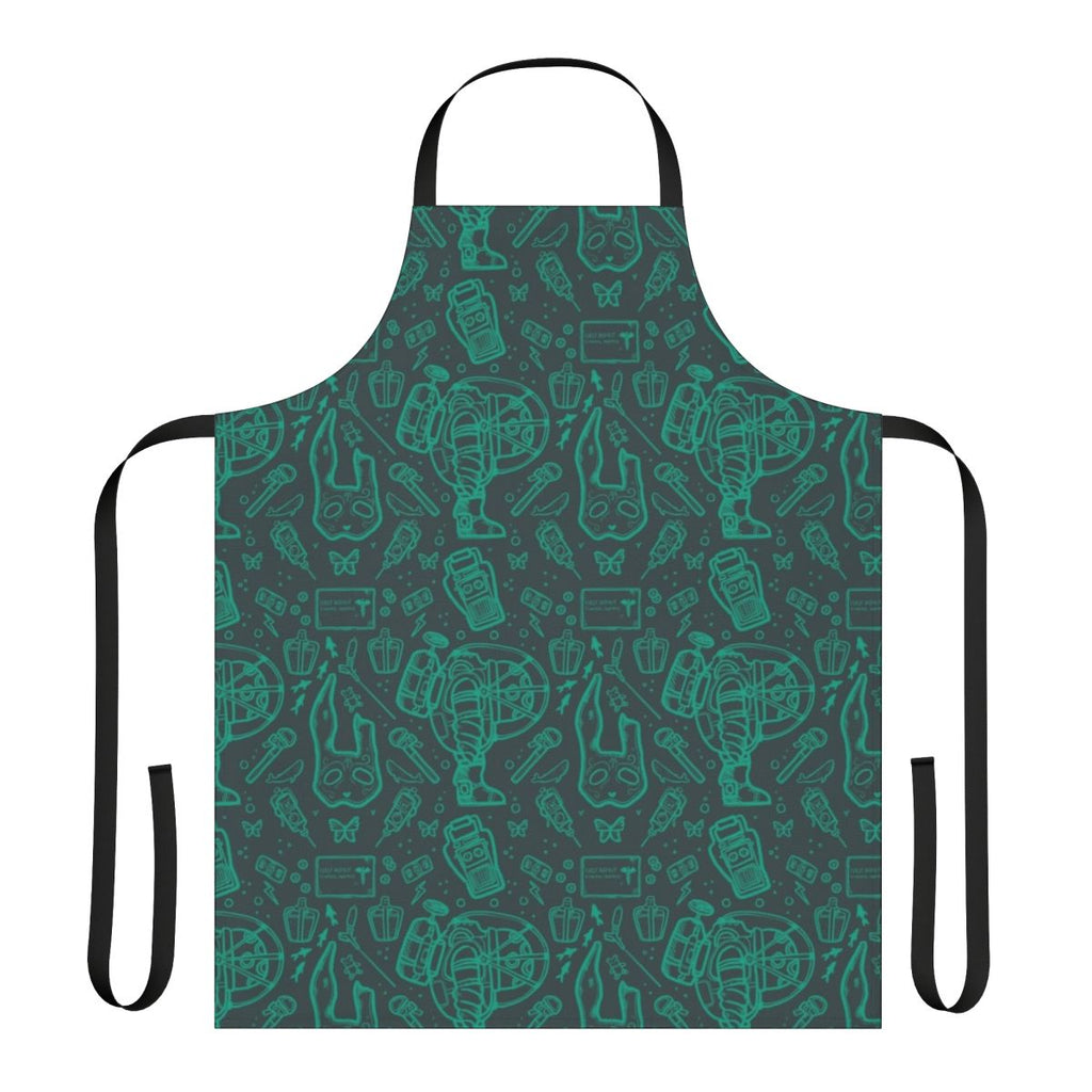 Bioshock-inspired apron featuring a continuous pattern of Rapture elements like plasmids and the Big Daddy