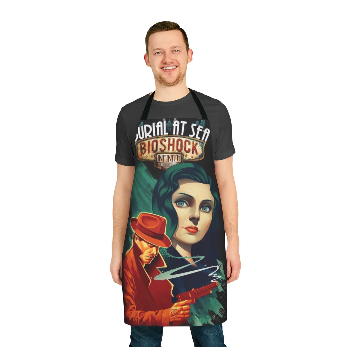 Bioshock-inspired apron featuring Rapture, Big Daddy, and other iconic game elements