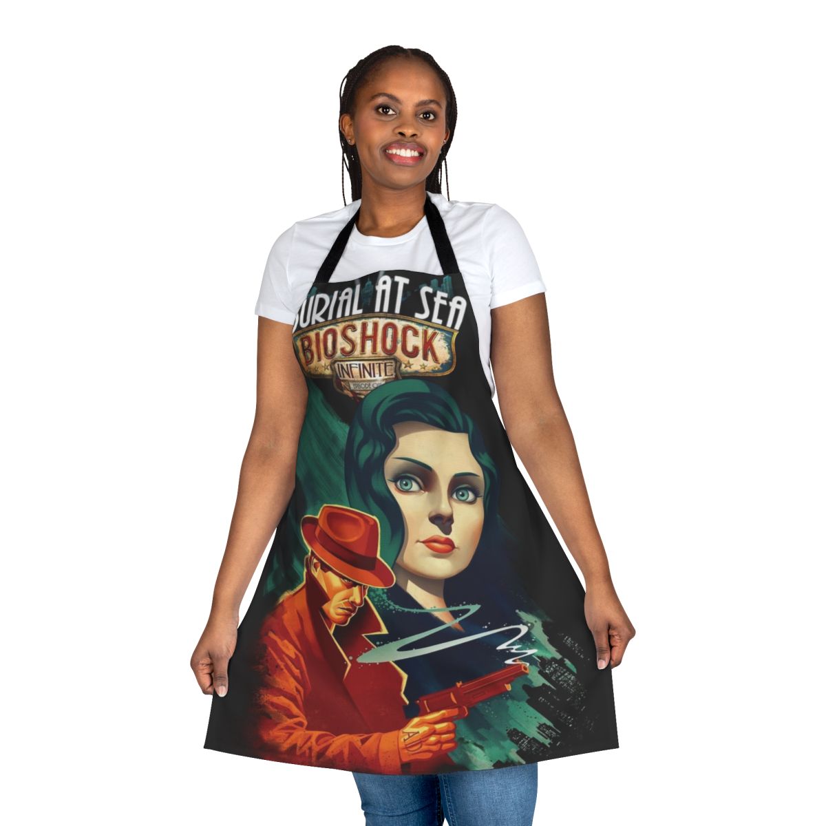 Bioshock-inspired apron featuring Rapture, Big Daddy, and other iconic game elements