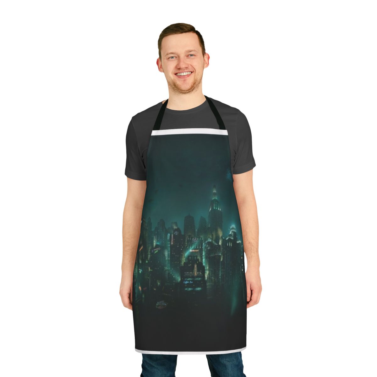 Bioshock-themed apron featuring the iconic Rapture city skyline