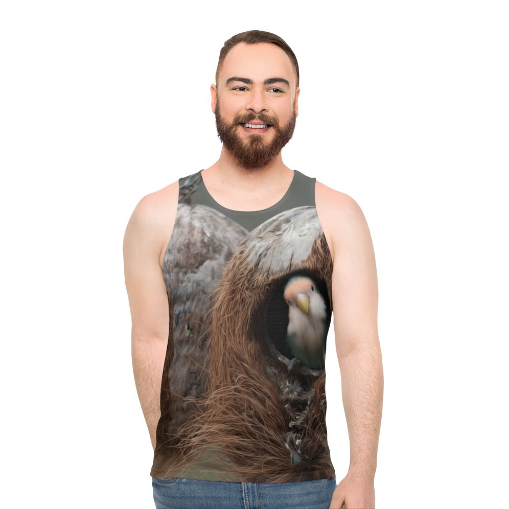 Unisex tank top with bird graphic design