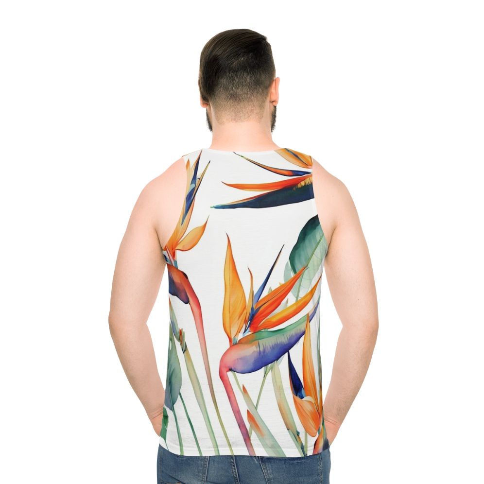 Unisex tank top with birds of paradise design