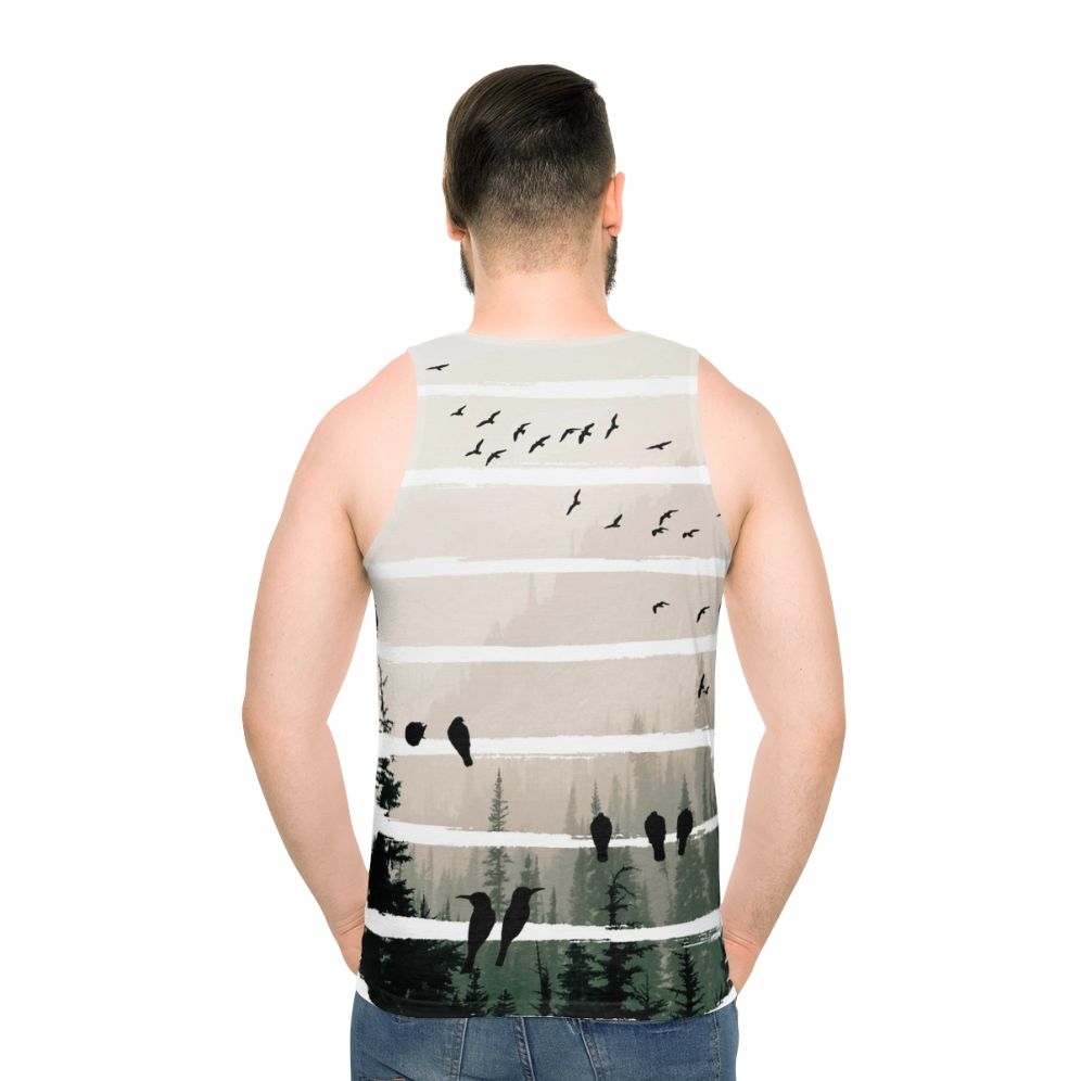 Unisex tank top with birds watching birds at sunset