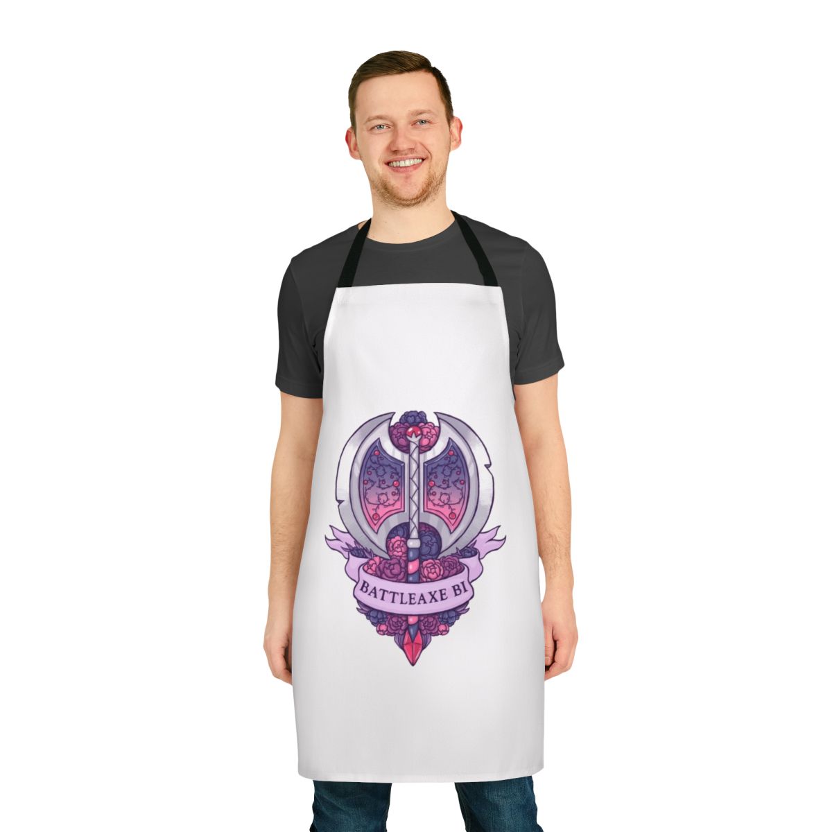 Bisexual battle axe floral design apron for Dungeons and Dragons fans