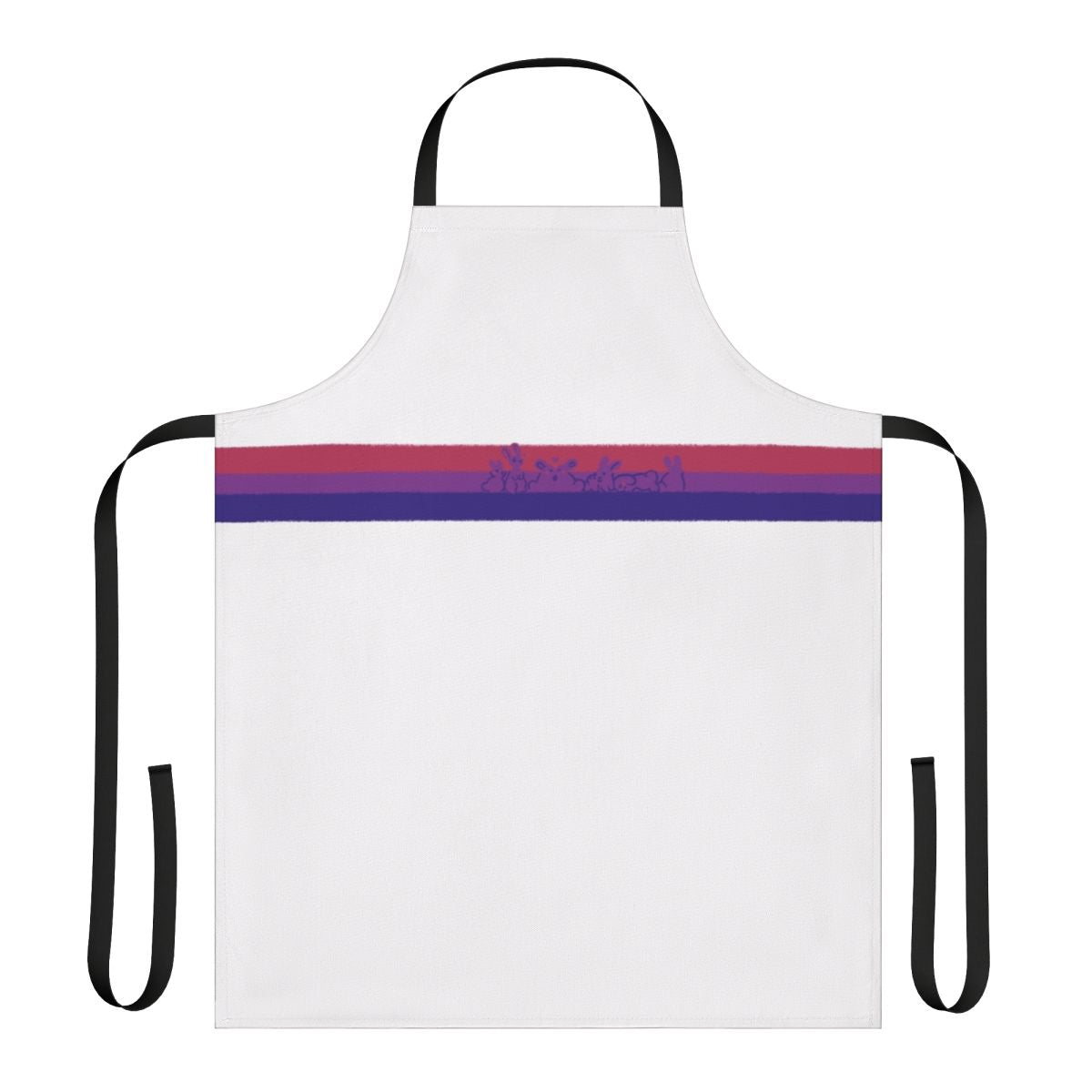 Apron featuring a vibrant bisexual pride flag design and cute rabbits.