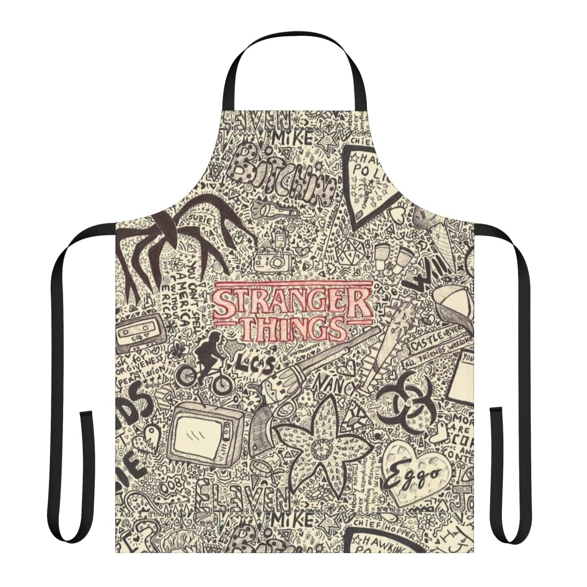 Bitchin' Stranger Things Inspired Apron with Eggo, Eleven, Lucas, and Demogorgon Designs