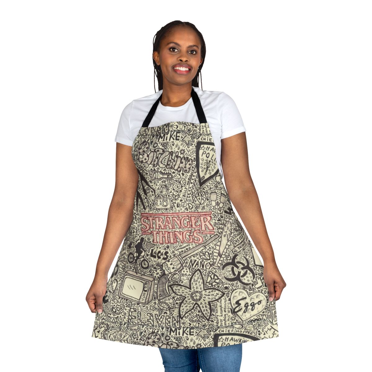 Bitchin' Stranger Things Inspired Apron with Eggo, Eleven, Lucas, and Demogorgon Designs