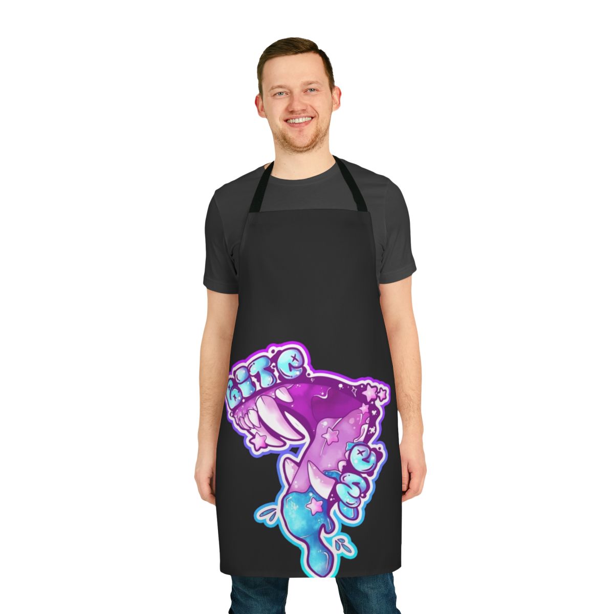 Bite Me Candy Gore Apron featuring fangs, blood, and pastel gore designs