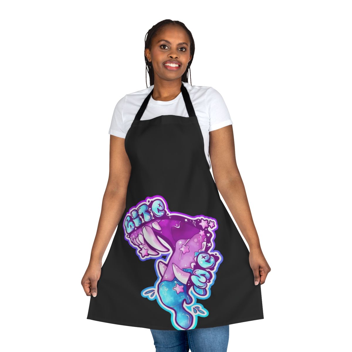Bite Me Candy Gore Apron featuring fangs, blood, and pastel gore designs