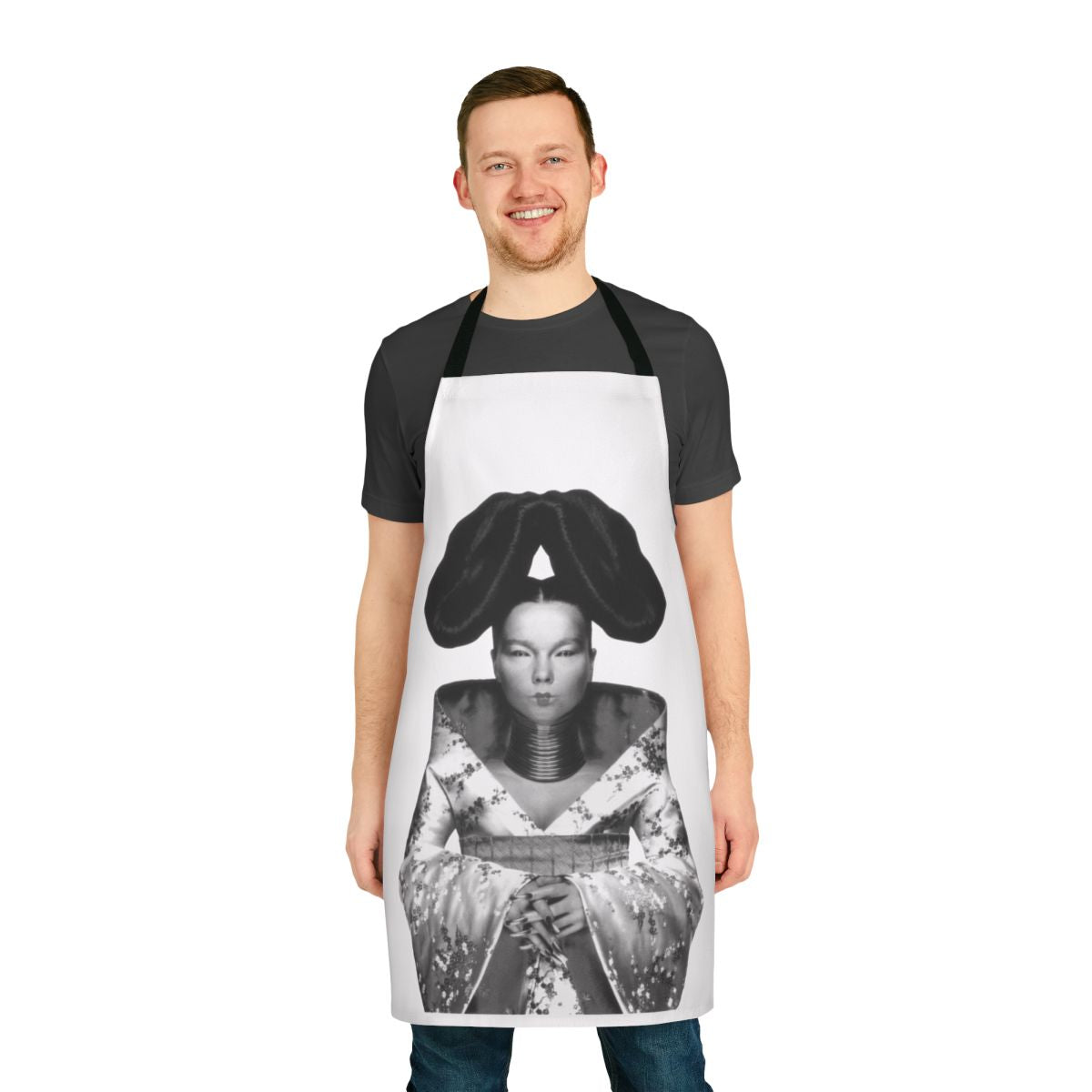 Bjork-inspired kitchen apron featuring the iconic album art design