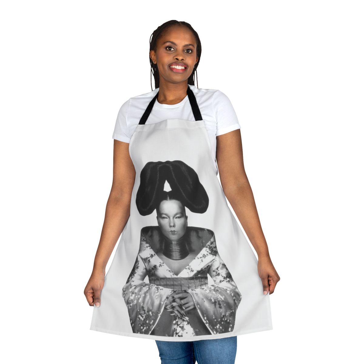 Bjork-inspired kitchen apron featuring the iconic album art design