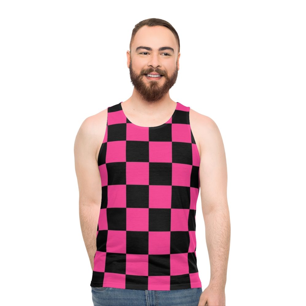 Black and pink checkered unisex tank top