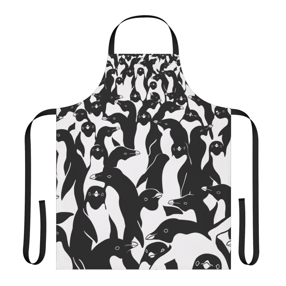 Black and white penguin pattern apron with camouflage design