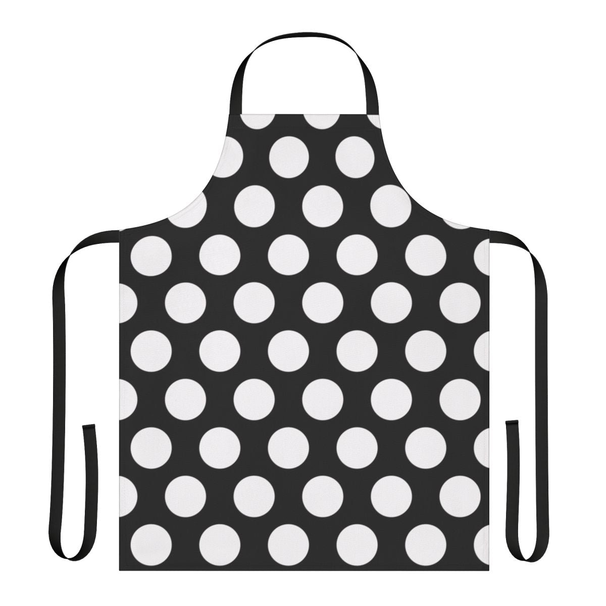 Black apron with large white polka dots