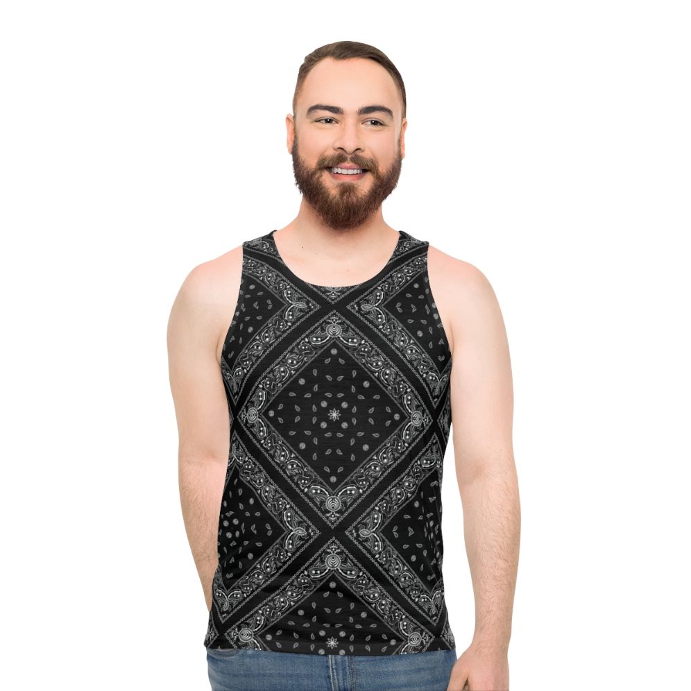 Black Bandana Unisex Tank Top with Repeating Pattern