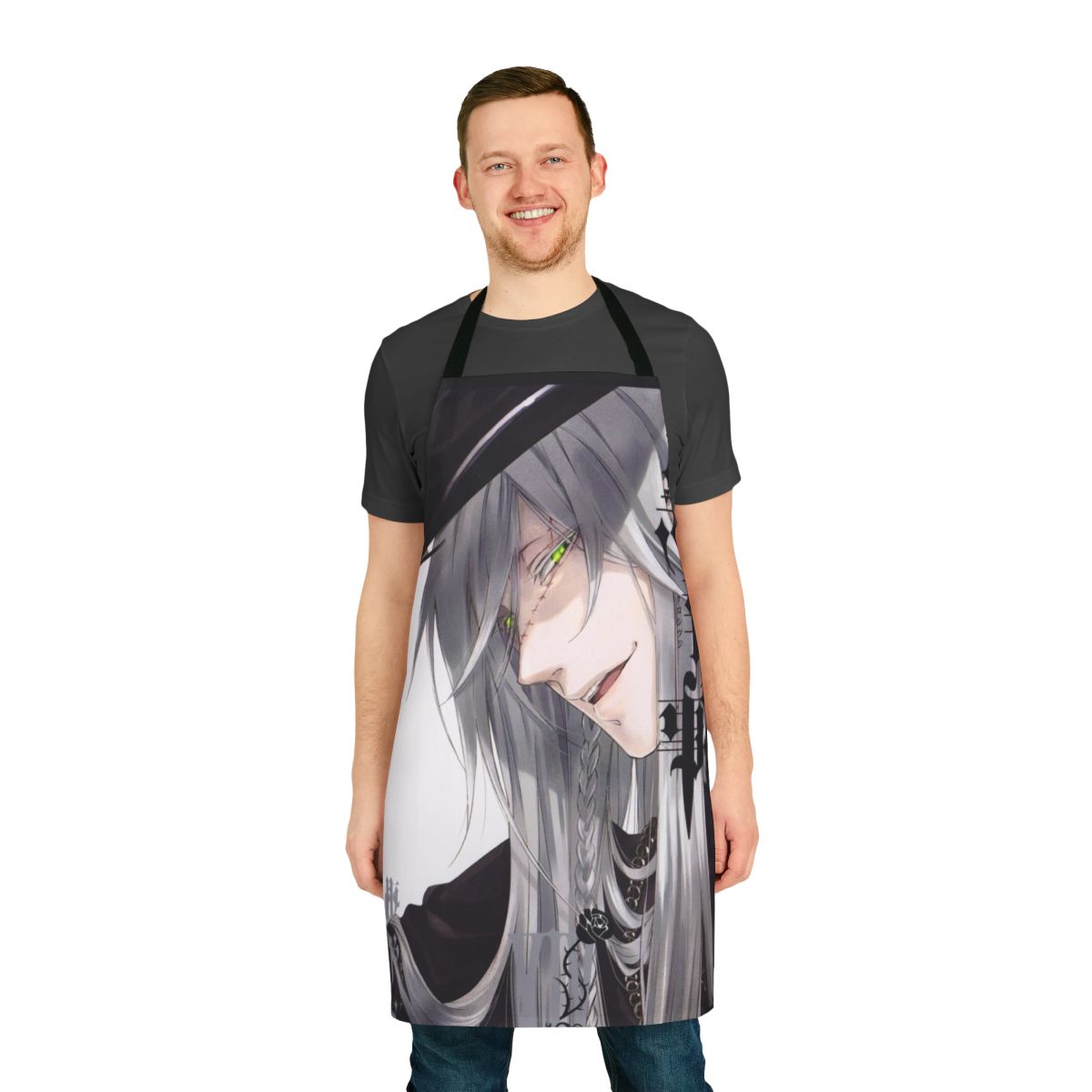 Black Butler-inspired apron featuring the character Undertaker in a gothic lolita style