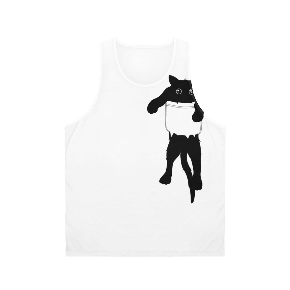 Black cat pocket art unisex tank top