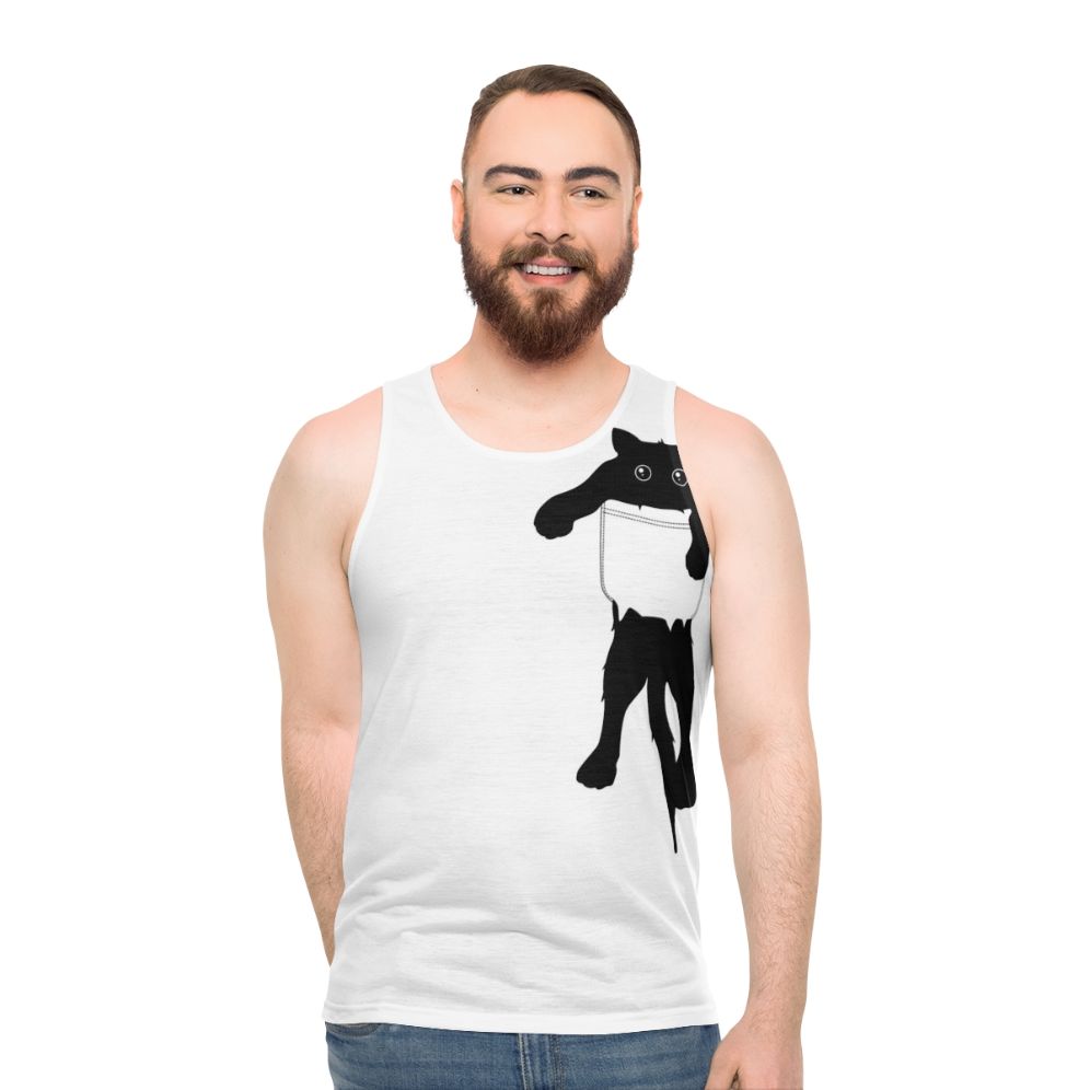 Black cat pocket art unisex tank top
