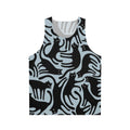 Black cats on a blue tank top with a seamless pattern design