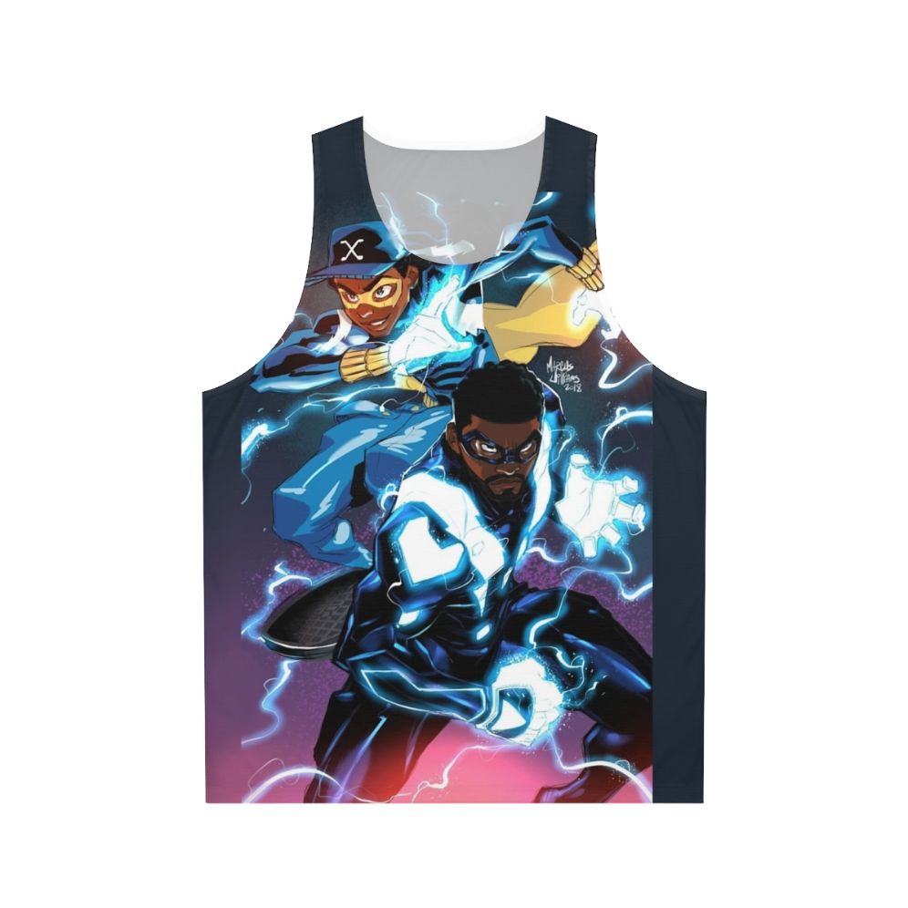 Black unisex tank top with electricity design
