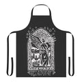 Black and white inverted apron with Radiohead-inspired "Black Eyed Angels" lettering design