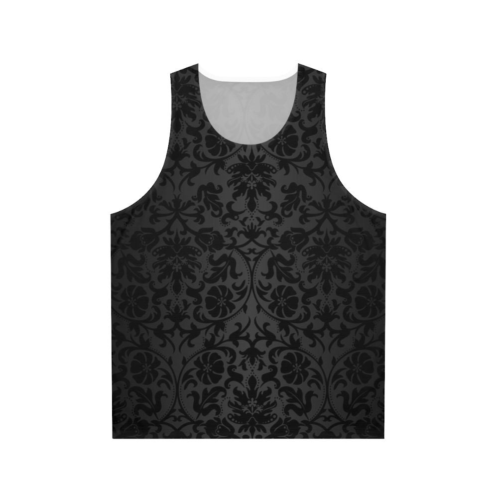 Black floral damask unisex tank top