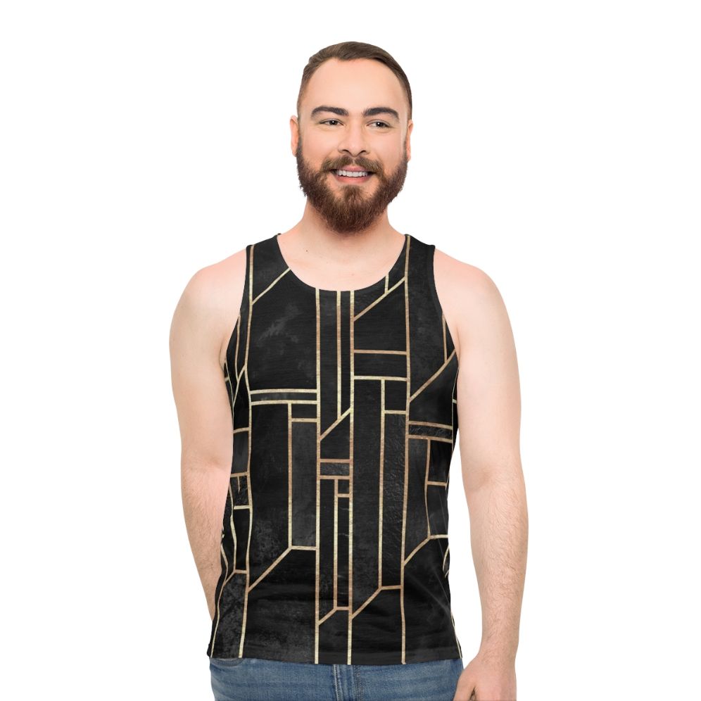 Black geometric graphic unisex tank top