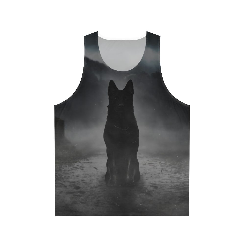 Black German Shepherd Dog in Foggy Forest