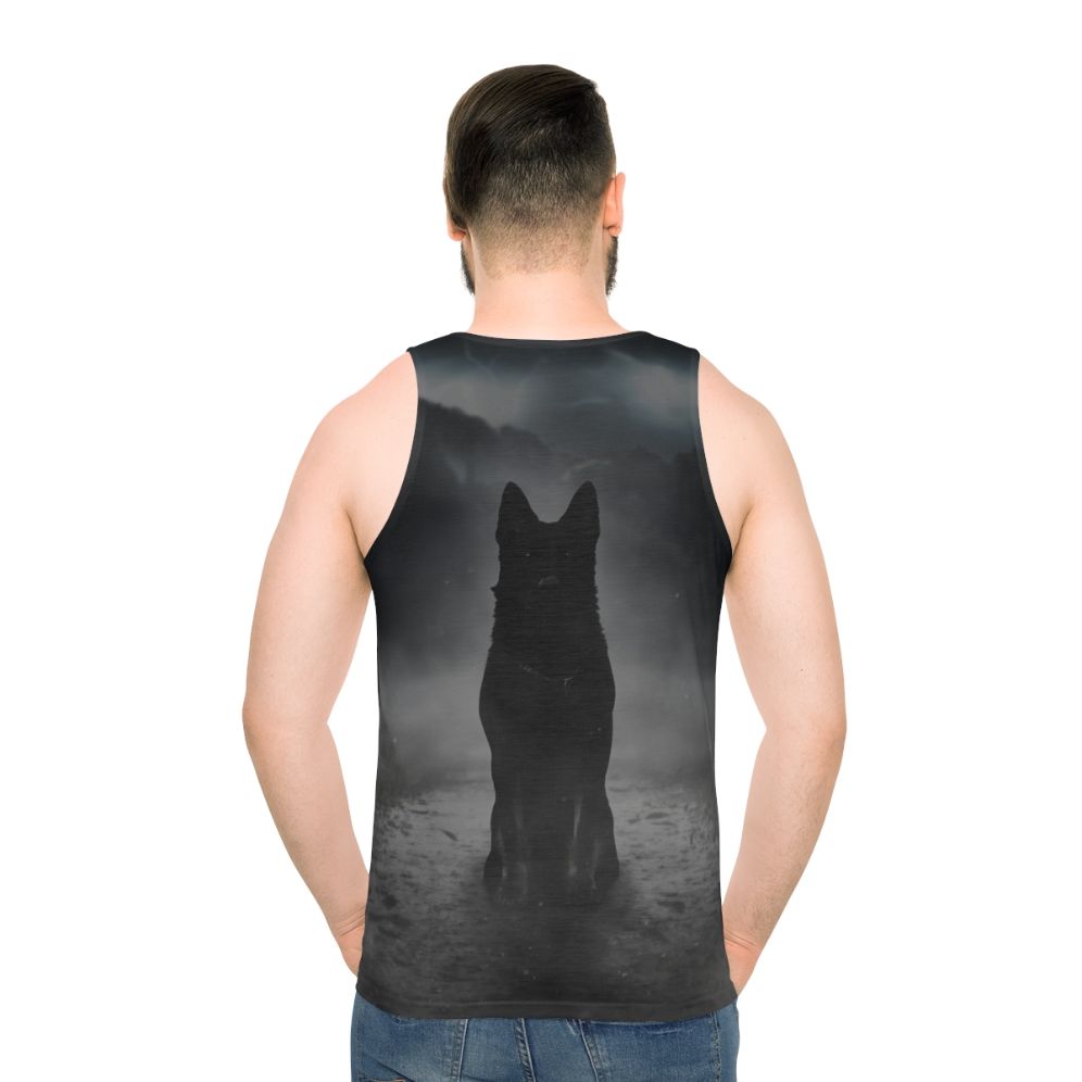 Black German Shepherd Dog in Foggy Forest