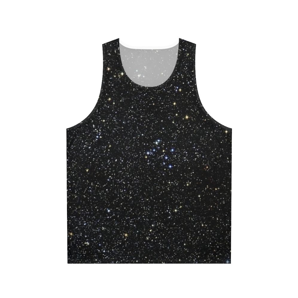 Black glitter unisex tank top with starry night design