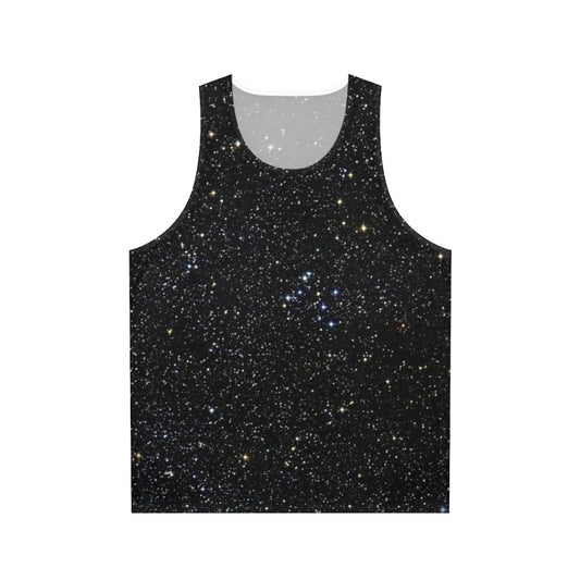 Black glitter unisex tank top with starry night design