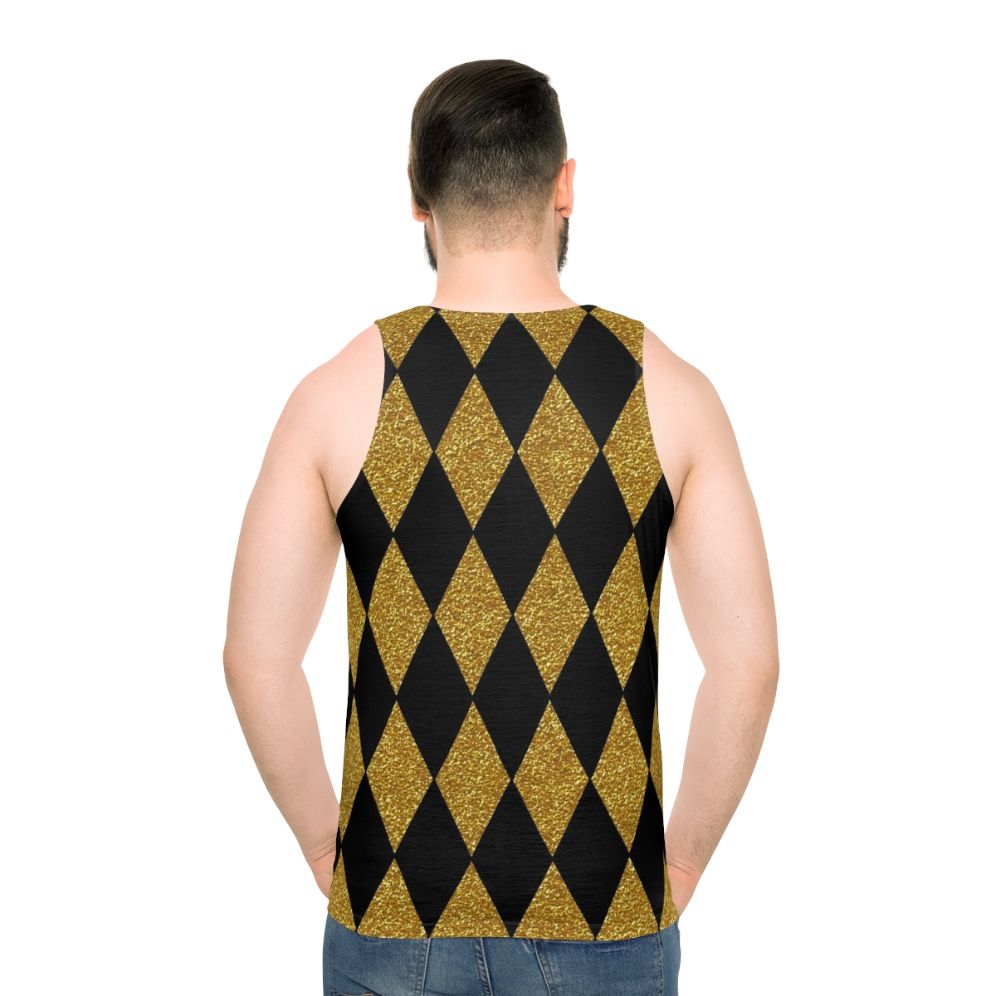 Black and gold harlequin pattern unisex tank top