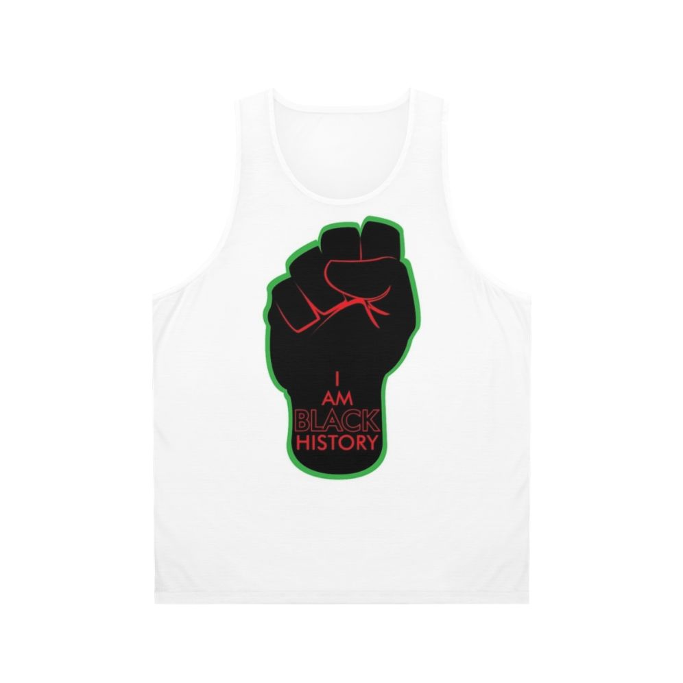 Unisex tank top with "I Am Black History Fist RBG" design