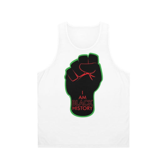 Unisex tank top with "I Am Black History Fist RBG" design